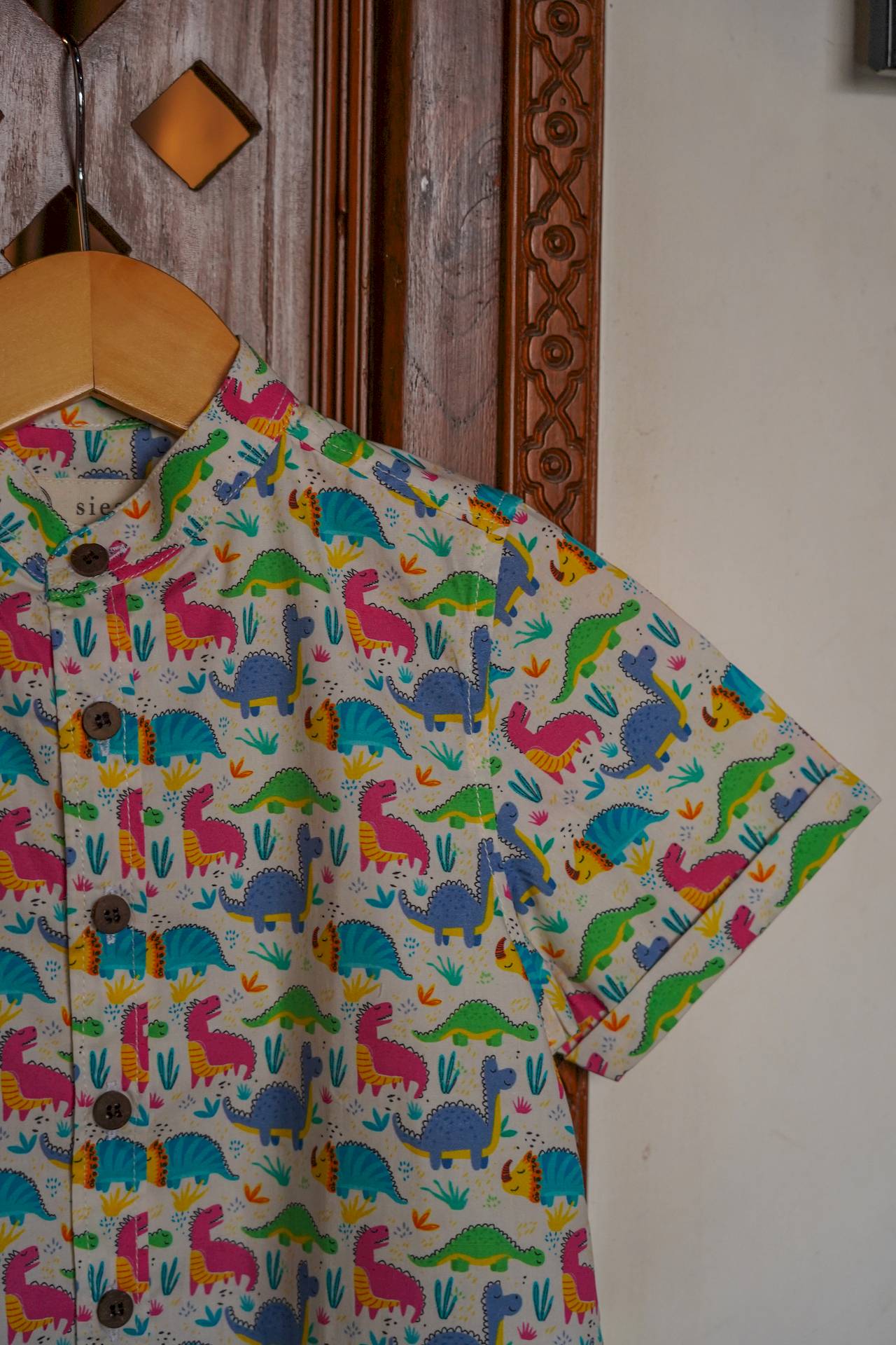 Boys' dinosaur print cotton shirt