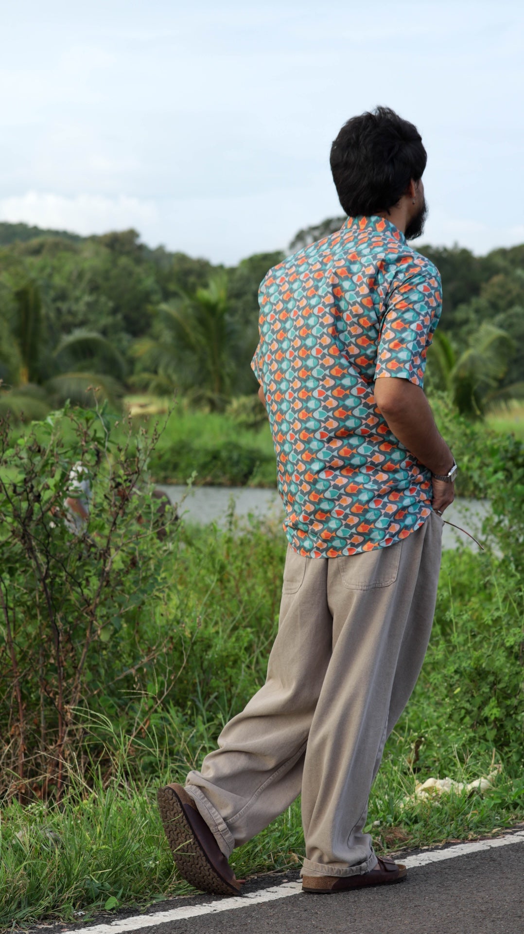 Men's fish print cotton shirt