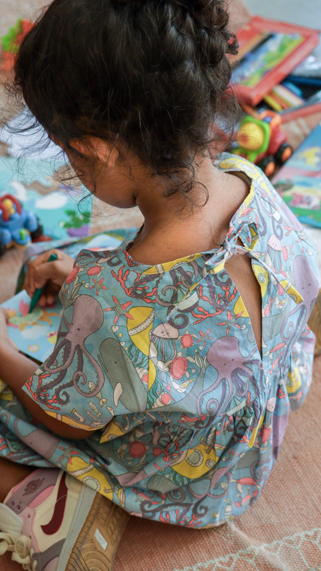 Pale blue cotton frock for girls