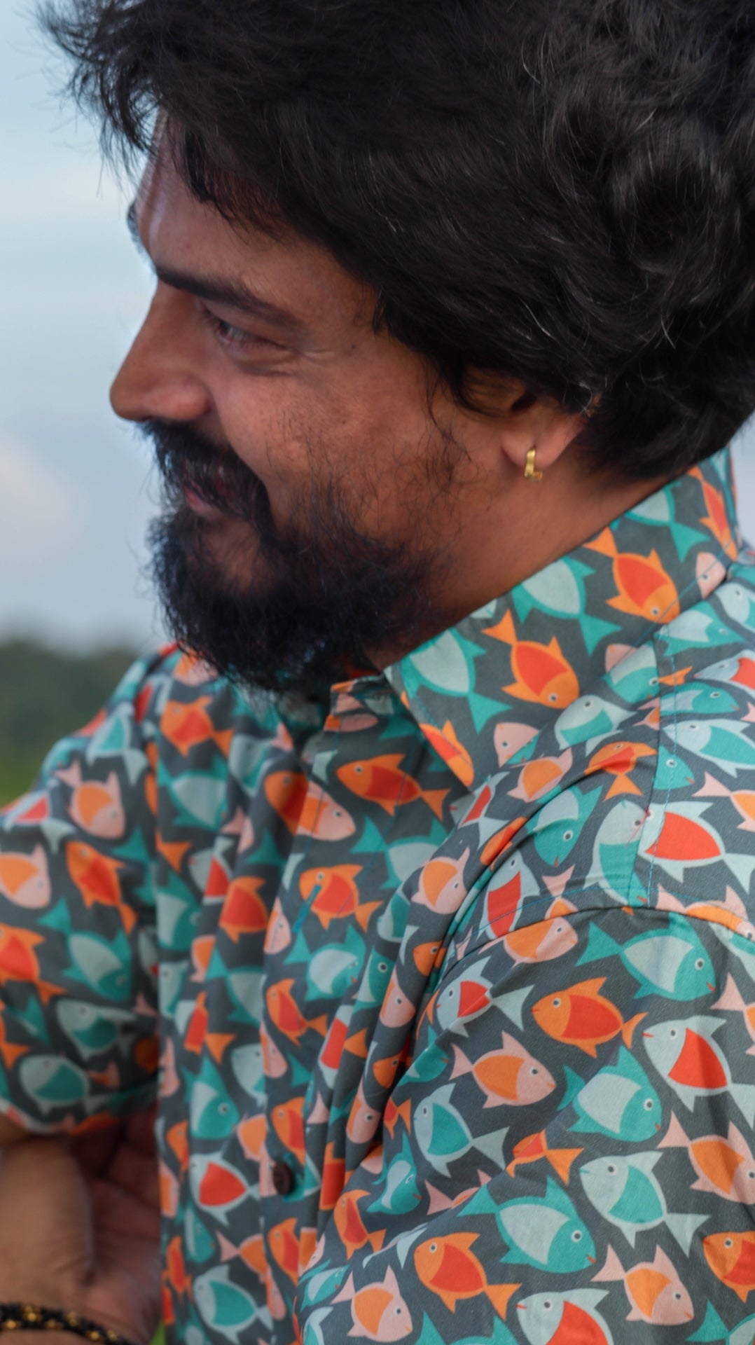 Sea life print cotton shirt for men