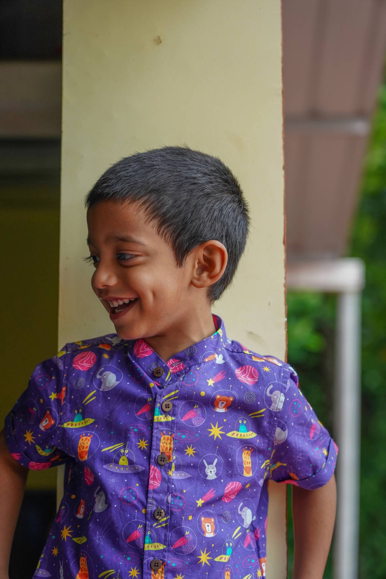 Purple printed cotton shirt for children